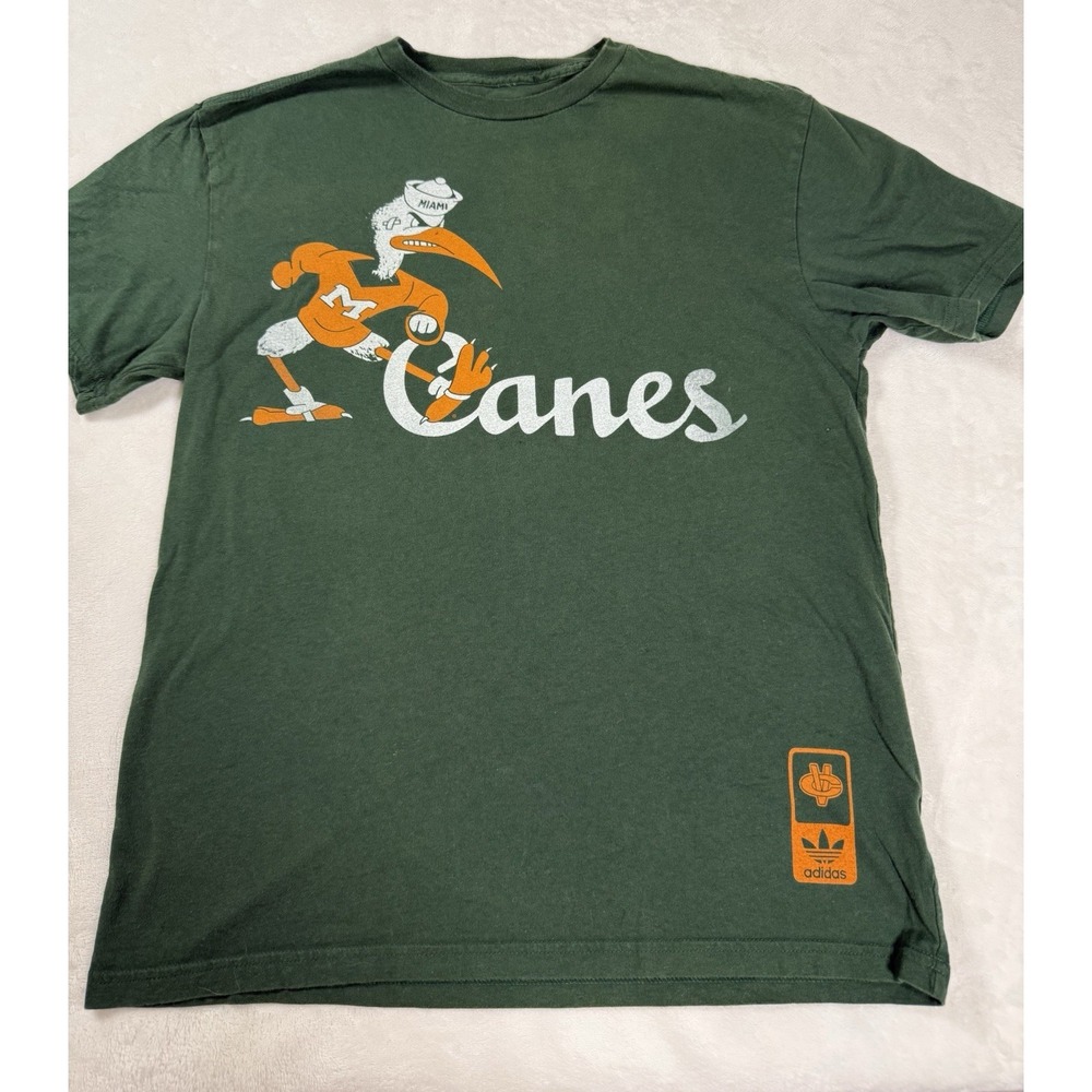 Adidas Miami Hurricanes T Shirt Mens Small Green Graphic Canes Mascot Tee